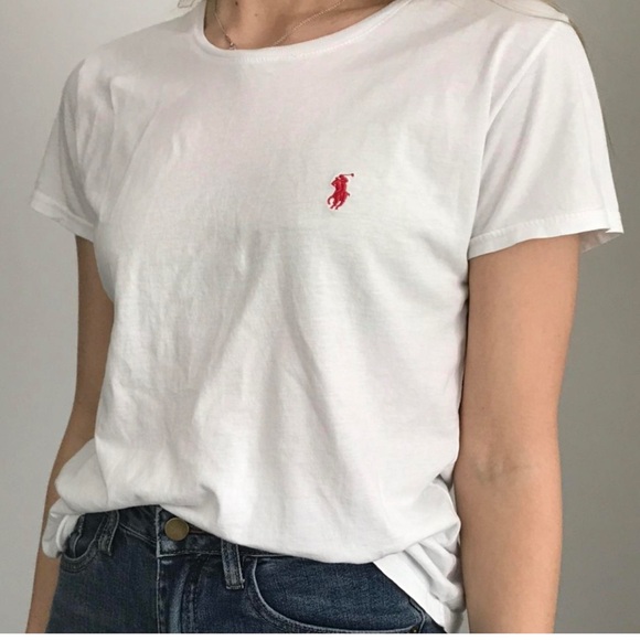 Ralph Lauren White Tee with Red Logo SINGLE STITCH - Picture 1 of 5
